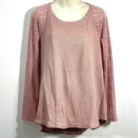 Anthropologie One September M Rosanella Lace Knit Blouse Top Pink - Picture 7 of 10